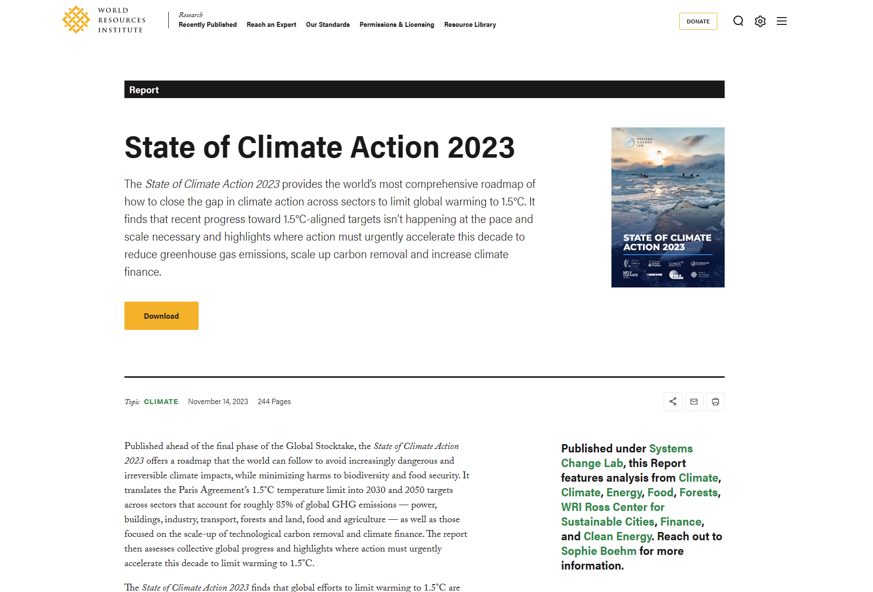 World Resources Institute State of Climate Action