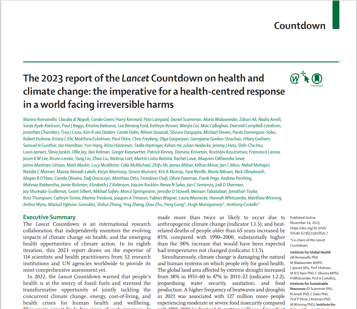 Lancet Countdown on health and climate change