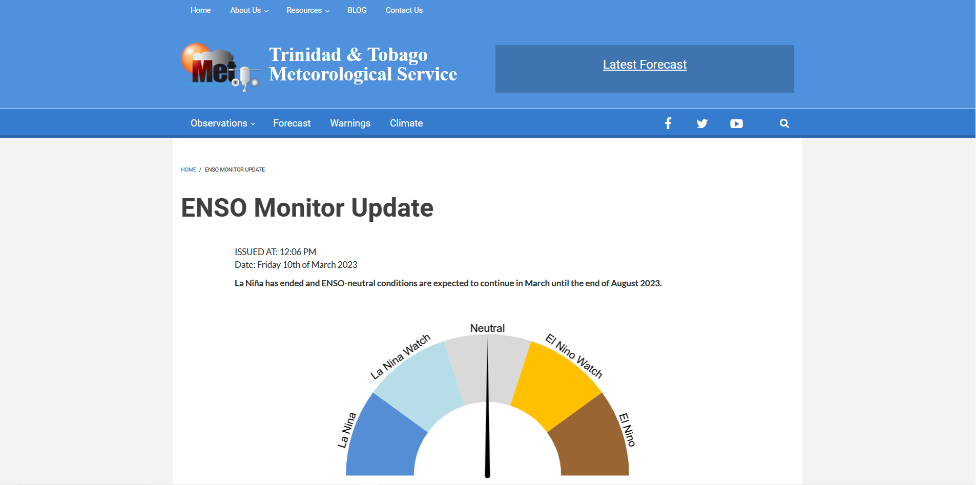 Trinidad and Tobago ENSO Monitor Update